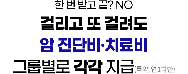 한 번 받고 끝? NO. 걸리고 또 걸려도 암 진단비·치료비 그룹별로 각각 지급(특약, 연1회한)