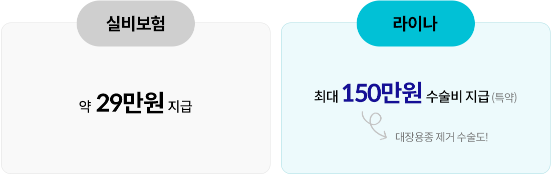 실비보험 약 29만원 지급, 라이나 최대 150만원 수술비 지급(특약) + 대장용종 제거 수술도!